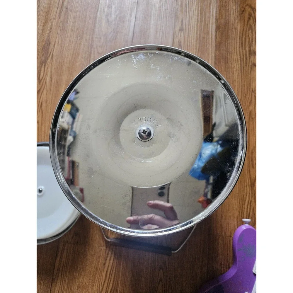 Vintage Kromex Faux Wood Grain Chrome Insulated Ice Bucket 11